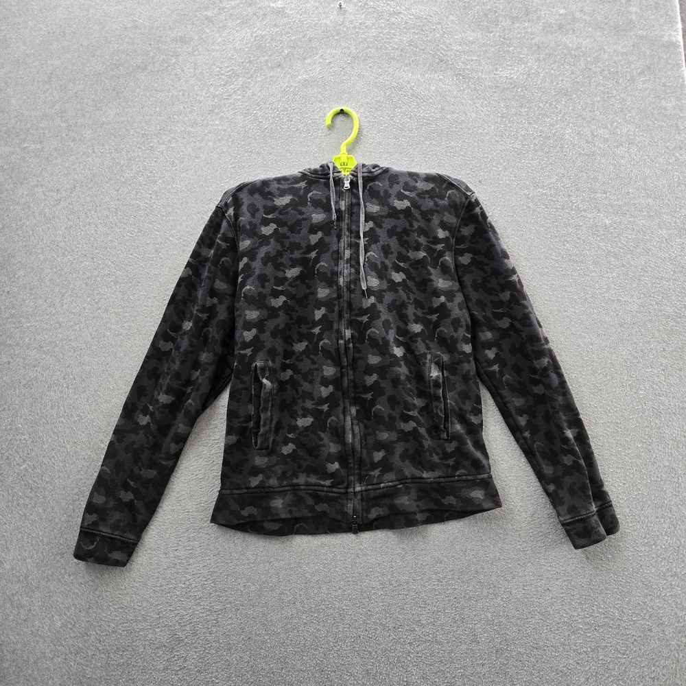 John Varvatos Women Jacket M Gray‎ Duck Camo Hooded Full Zip Long Sleeve Y2K